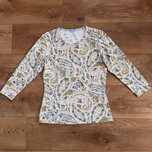 J. McLaughlin Carly Sheath Catalina Cloth Folklore Taupe Paisley Top Sz XS
